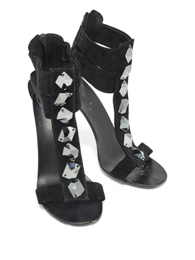 Pre-owned Giuseppe Zanotti Vintage 110mm Crystal-embellished Sandals In Black