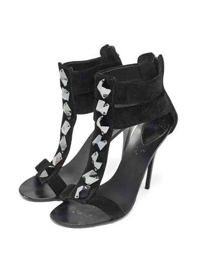 Pre-owned Giuseppe Zanotti Vintage 110mm Crystal-embellished Sandals In Black