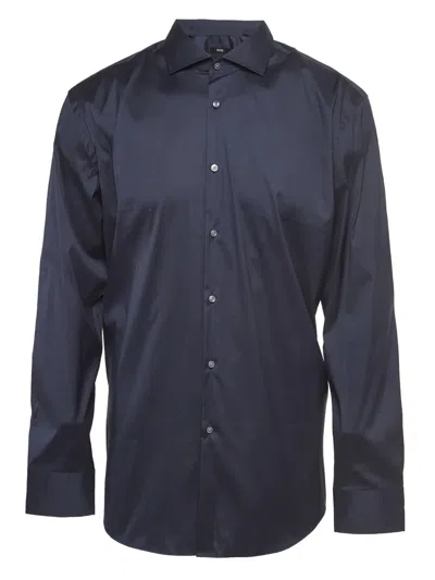 Pre-owned Hugo Boss  Stretch-design Button-up Shirt In Blue