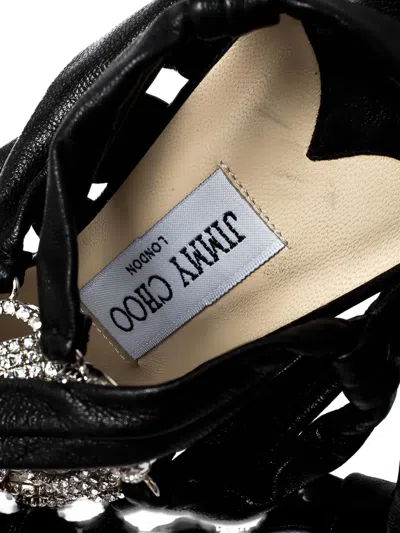 Pre-owned Jimmy Choo 120mm Marine Crystal-embellished Sandals In Black