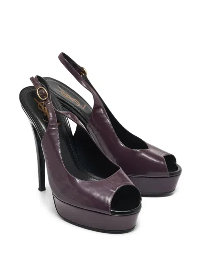 Pre-owned Saint Laurent 130mm Peep-toe Platform Sandals In Purple