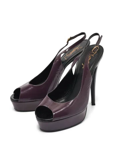 Pre-owned Saint Laurent 130mm Peep-toe Platform Sandals In Purple