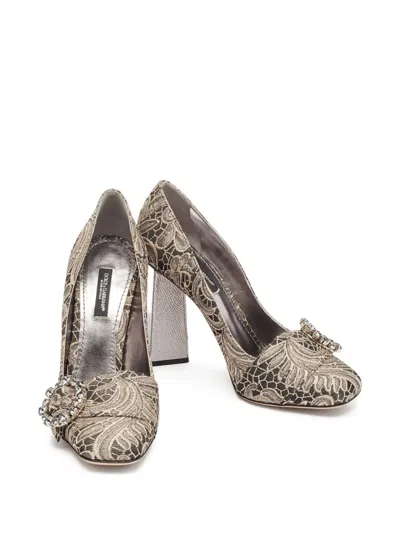 Pre-owned Dolce & Gabbana 100mm Jacquard Floral Crystal Pumps In Brown