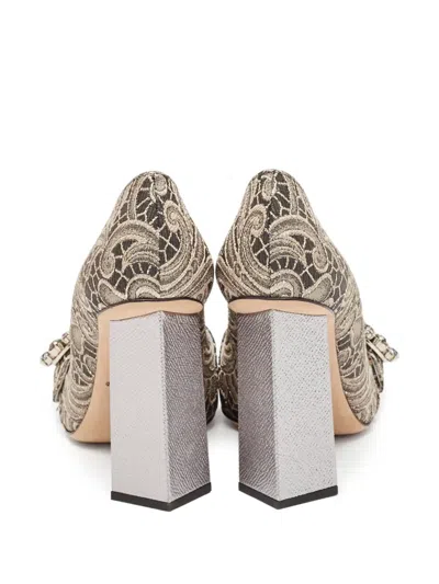 Pre-owned Dolce & Gabbana 100mm Jacquard Floral Crystal Pumps In Brown