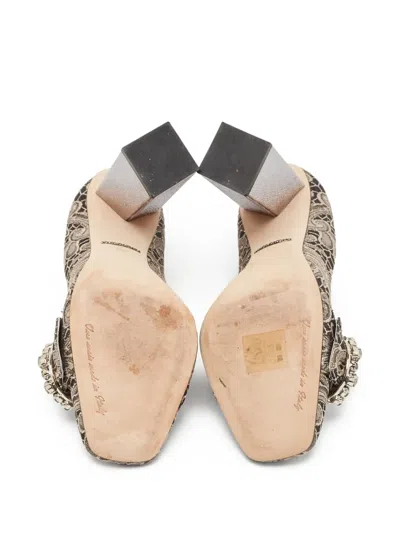 Pre-owned Dolce & Gabbana 100mm Jacquard Floral Crystal Pumps In Brown