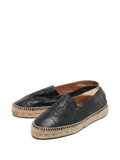 Pre-owned Chanel Leather Espadrilles In Black