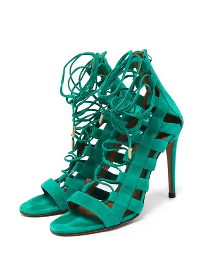 Pre-owned Aquazzura 100mm Leather Sandals In Green