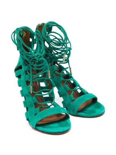 Pre-owned Aquazzura 100mm Leather Sandals In Green