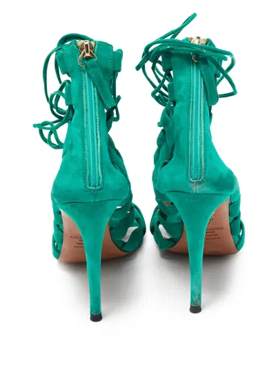 Pre-owned Aquazzura 100mm Leather Sandals In Green
