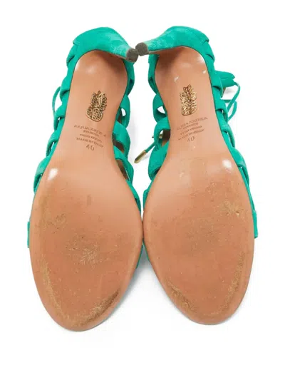 Pre-owned Aquazzura 100mm Leather Sandals In Green