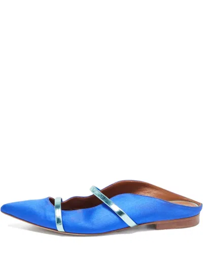 Pre-owned Malone Souliers  Maureen Satin Flat Mules In Blue