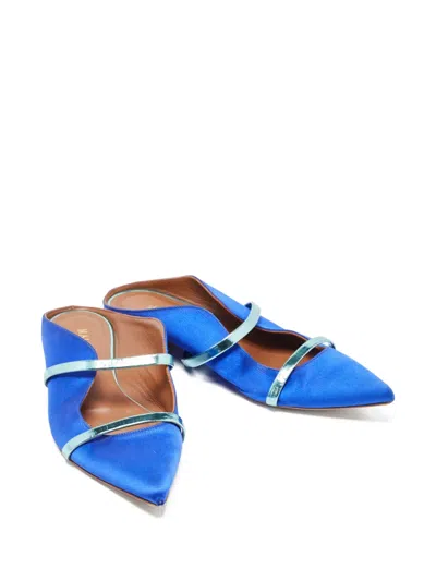 Pre-owned Malone Souliers  Maureen Satin Flat Mules In Blue