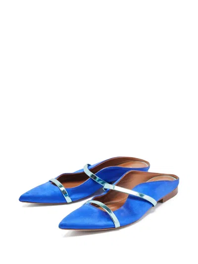 Pre-owned Malone Souliers  Maureen Satin Flat Mules In Blue