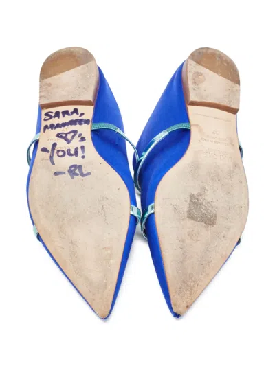 Pre-owned Malone Souliers  Maureen Satin Flat Mules In Blue