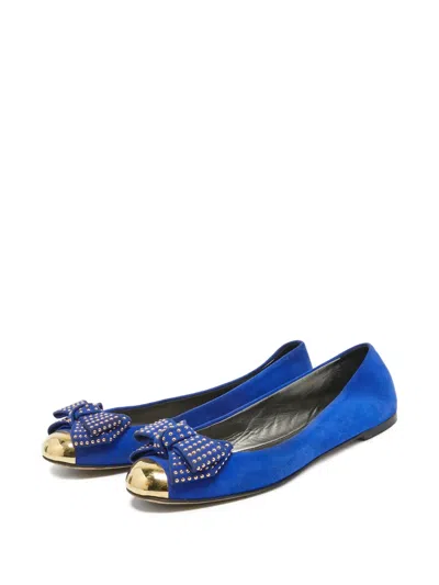 Pre-owned Giuseppe Zanotti Vintage Stud-embellished Ballerina Flats In Blue