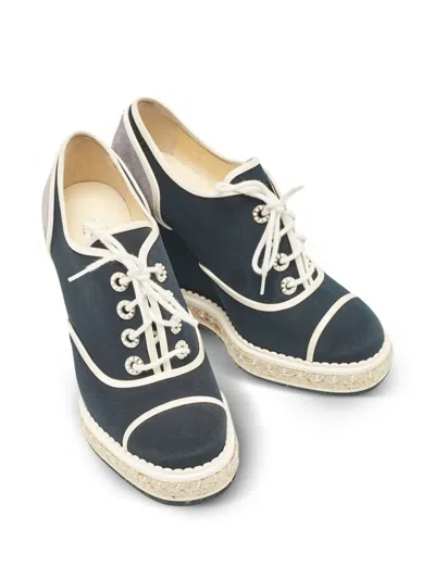 Pre-owned Chanel Wedge-heel Lace-up Sneakers In Blue