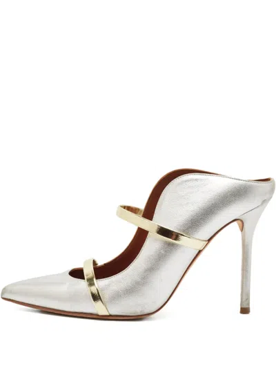 Pre-owned Malone Souliers  100mm Maureen Mules In Silver