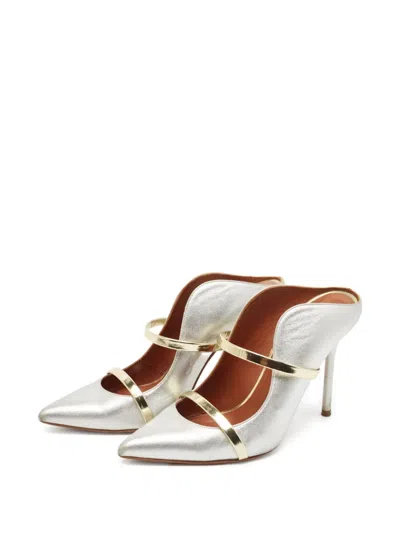 Pre-owned Malone Souliers  100mm Maureen Mules In Silver