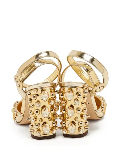 Pre-owned Dolce & Gabbana 90mm Embellished Block-heel Pumps In Gold