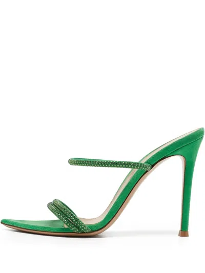 Pre-owned Gianvito Rossi  70mm Cannes Rhinestone-embellished Heeled Mules In Green