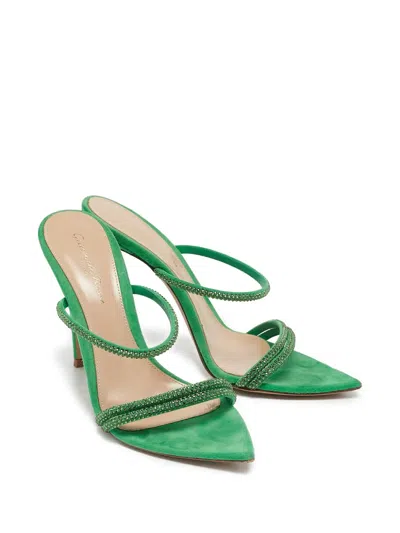 Pre-owned Gianvito Rossi  70mm Cannes Rhinestone-embellished Heeled Mules In Green