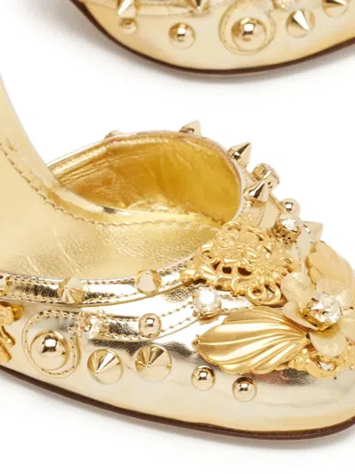 Pre-owned Dolce & Gabbana 90mm Embellished Block-heel Pumps In Gold
