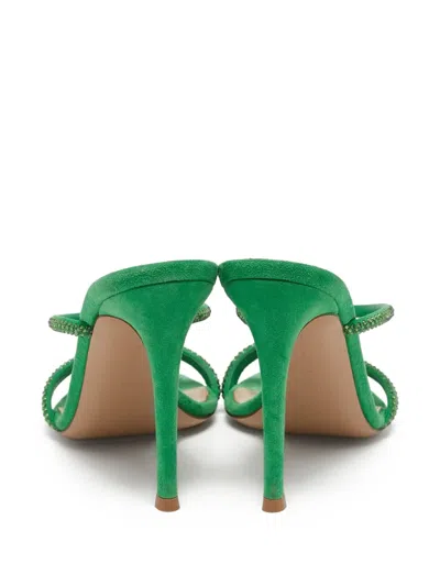 Pre-owned Gianvito Rossi  70mm Cannes Rhinestone-embellished Heeled Mules In Green