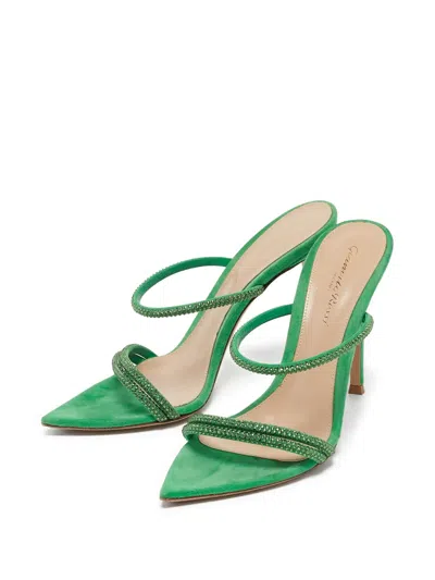 Pre-owned Gianvito Rossi  70mm Cannes Rhinestone-embellished Heeled Mules In Green