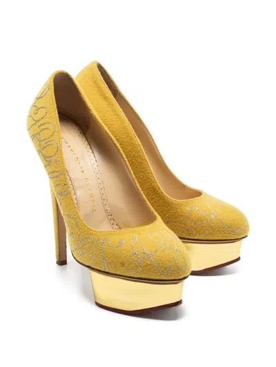 Pre-owned Charlotte Olympia  140mm Dolly Pumps In Yellow