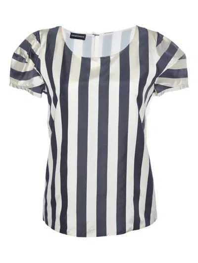 Pre-owned Emporio Armani Striped Puff-sleeve Blouse