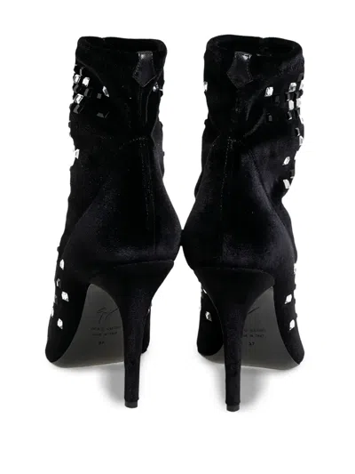 Pre-owned Giuseppe Zanotti Vintage 95mm Crystal-embellished Ankle Boots In Black