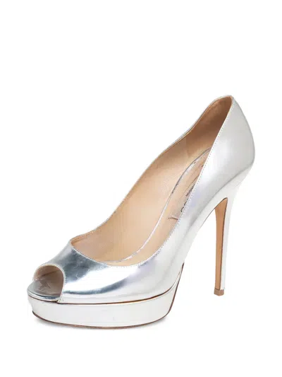 Pre-owned Jimmy Choo 130mm Leather Pumps In Silver