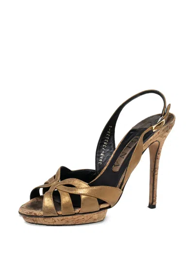 Pre-owned Gina  115mm Platform Strappy Sandals In Gold