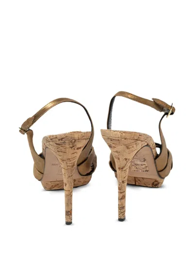 Pre-owned Gina  115mm Platform Strappy Sandals In Gold