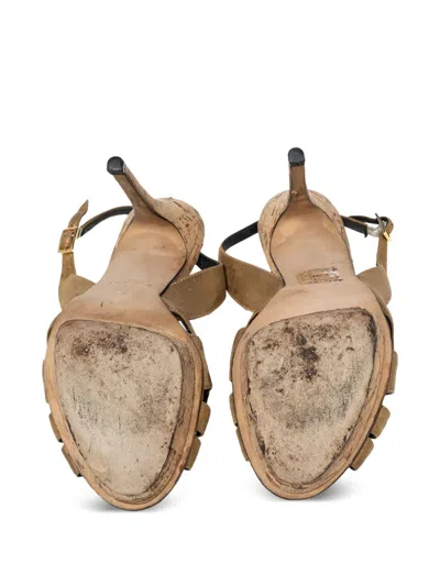Pre-owned Gina  115mm Platform Strappy Sandals In Gold