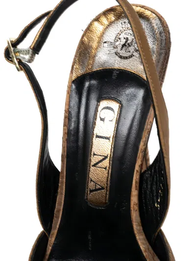 Pre-owned Gina  115mm Platform Strappy Sandals In Gold