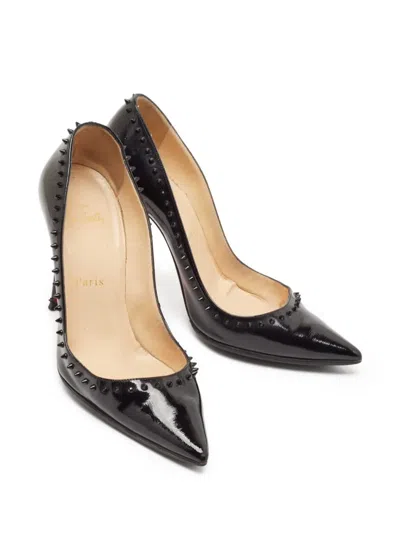 Pre-owned Christian Louboutin Anjalina Studded Pointed-toe Pumps In Black