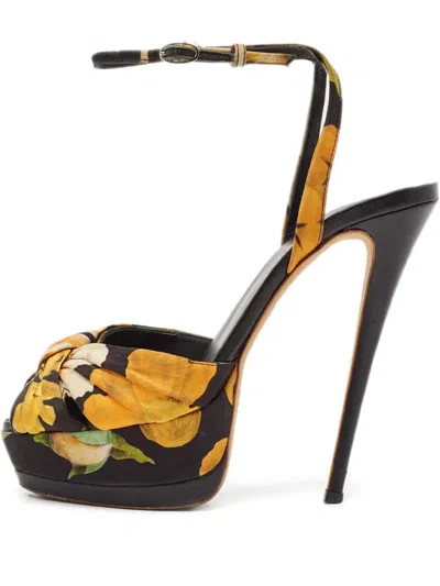 Pre-owned Giuseppe Zanotti  150mm Floral-print Sandals In Black