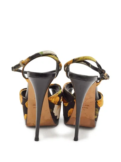 Pre-owned Giuseppe Zanotti  150mm Floral-print Sandals In Black