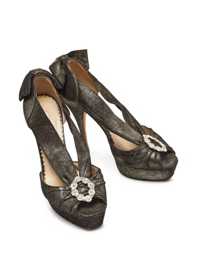 Pre-owned Oscar De La Renta Glitter-embellished Peep-toe Heels