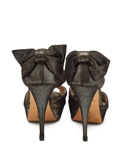 Pre-owned Oscar De La Renta Glitter-embellished Peep-toe Heels