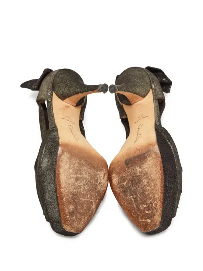 Pre-owned Oscar De La Renta Glitter-embellished Peep-toe Heels