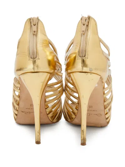 Pre-owned Oscar De La Renta Strappy Metallic High-heel Sandals