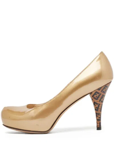 Pre-owned Fendi Patent-leather Pumps In Gold