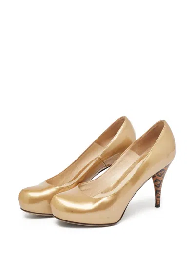 Pre-owned Fendi Patent-leather Pumps In Gold
