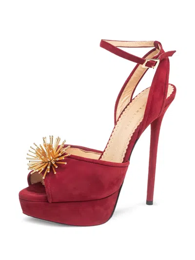 Pre-owned Charlotte Olympia Orbital Pomeline Platform Sandals In Red