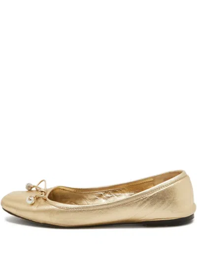 Pre-owned Jimmy Choo Elme Pearl-embellished Ballet Flats In Gold