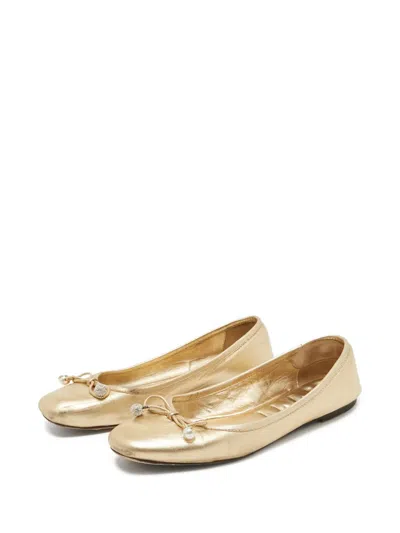 Pre-owned Jimmy Choo Elme Pearl-embellished Ballet Flats In Gold