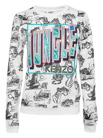 Pre-owned Kenzo Jungle-print Long-sleeve Sweatshirt In White