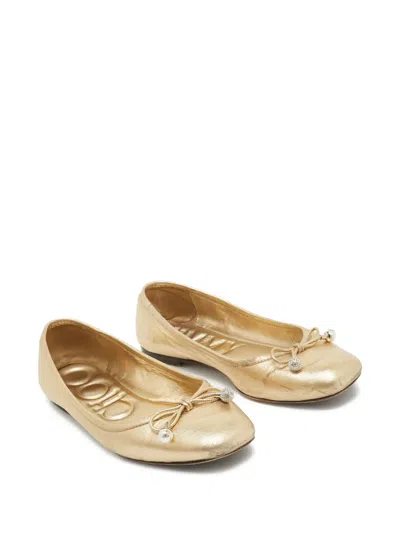 Pre-owned Jimmy Choo Elme Pearl-embellished Ballet Flats In Gold